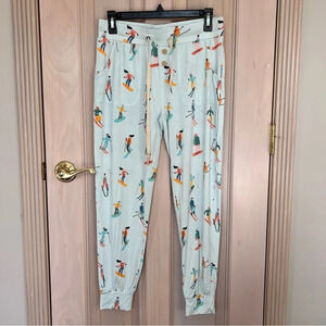 Lates by Kate ski skier print drawstring Pajama joggers Pants 9537